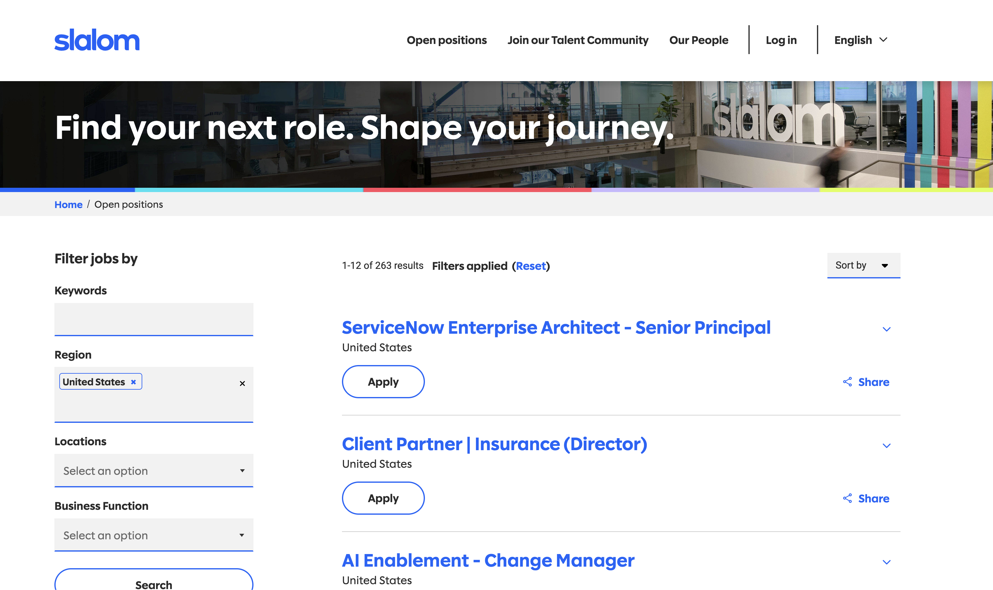 Applicant portal job search with filters and open positions