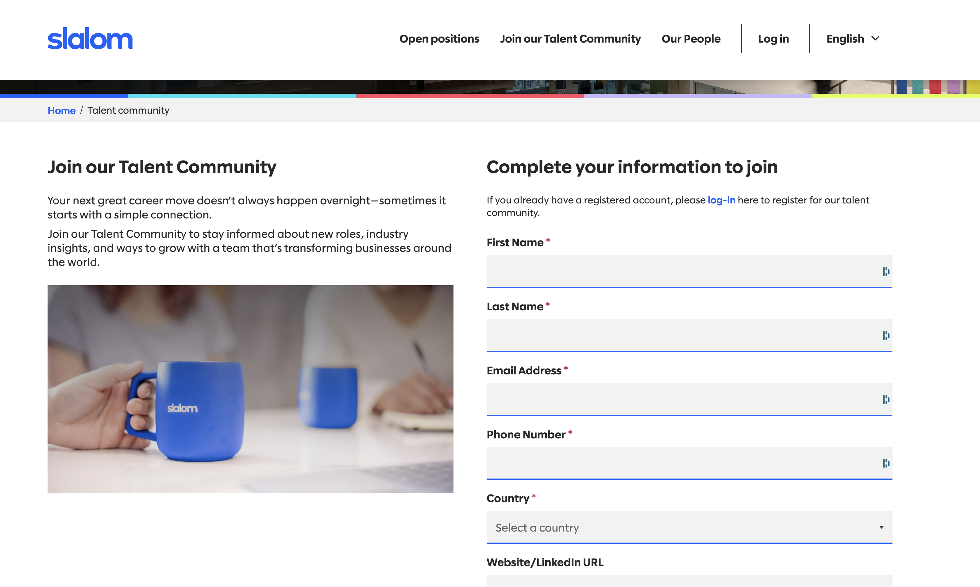Applicant portal talent-community registration form